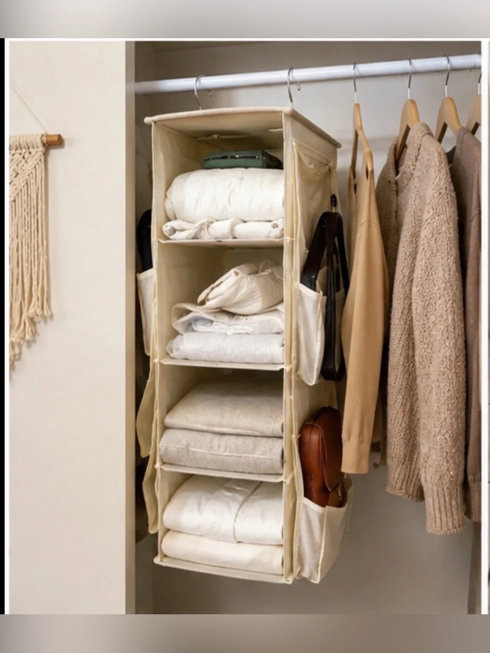 Hanging Closet Organizer with Six Pockets and Four Shelves